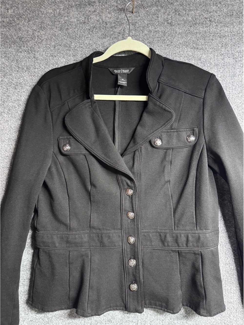 White House Black Market Women's Black Peplum Blazer Jacket Size 14